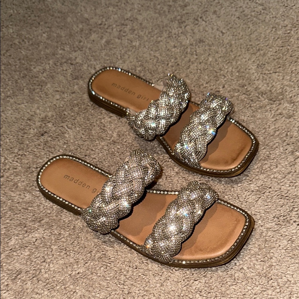 Madden Girl Sparkling Silver Slide Sandals